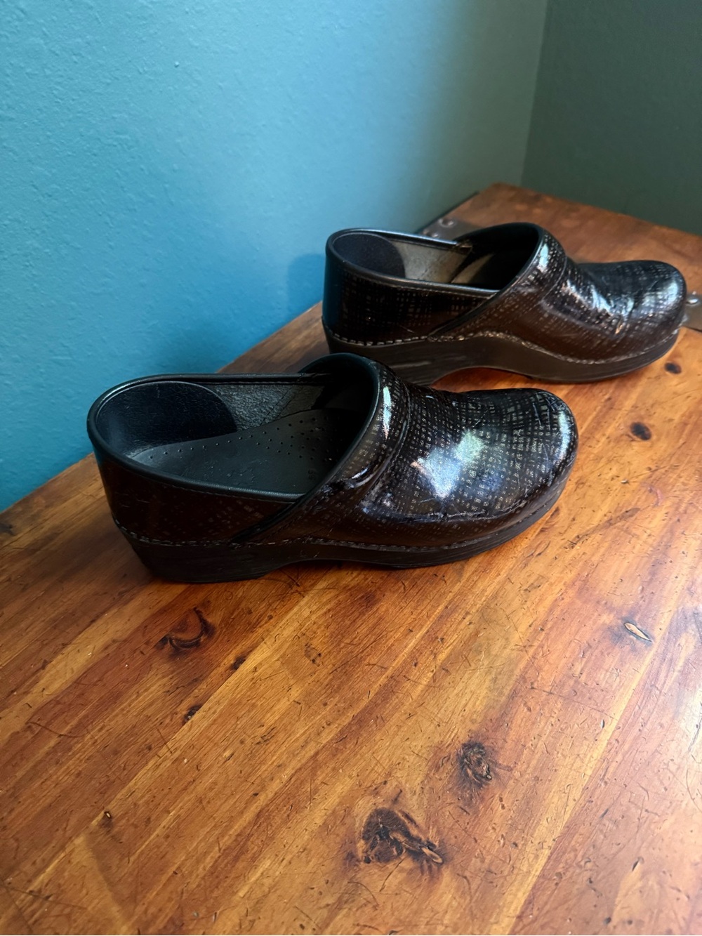 Women’s Dansko Black Patterned Slip-On Work Clogs - Picture 2 of 4